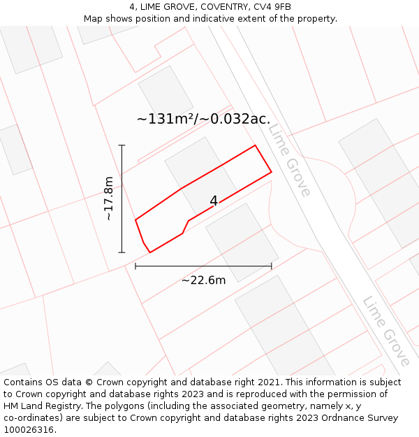 4, LIME GROVE, COVENTRY, CV4 9FB: Plot and title map