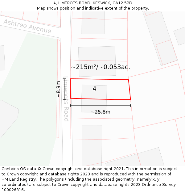 4, LIMEPOTS ROAD, KESWICK, CA12 5PD: Plot and title map