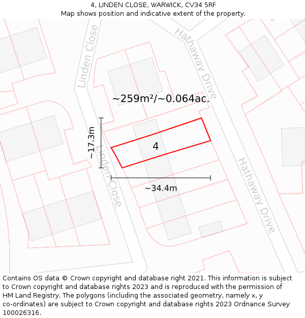 4, LINDEN CLOSE, WARWICK, CV34 5RF: Plot and title map