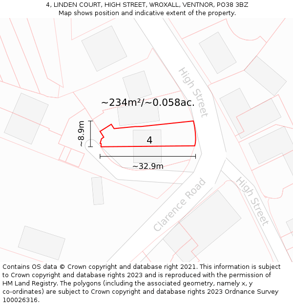 4, LINDEN COURT, HIGH STREET, WROXALL, VENTNOR, PO38 3BZ: Plot and title map