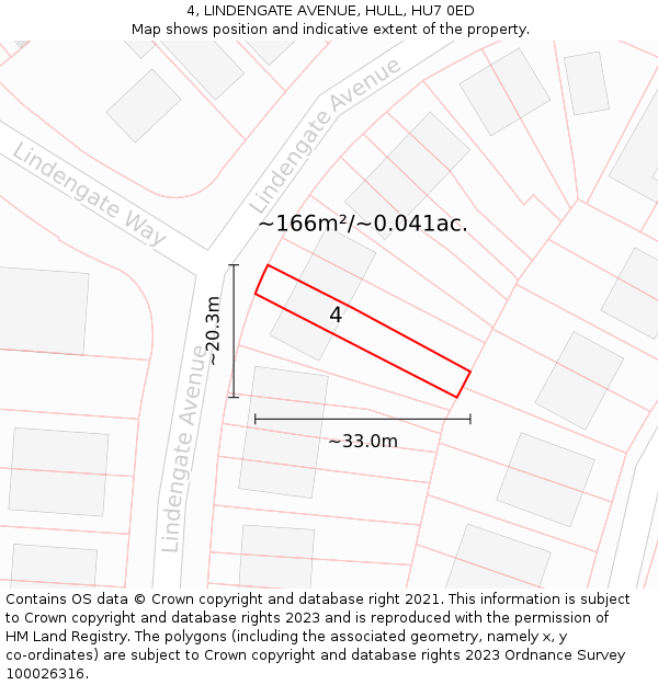 4, LINDENGATE AVENUE, HULL, HU7 0ED: Plot and title map