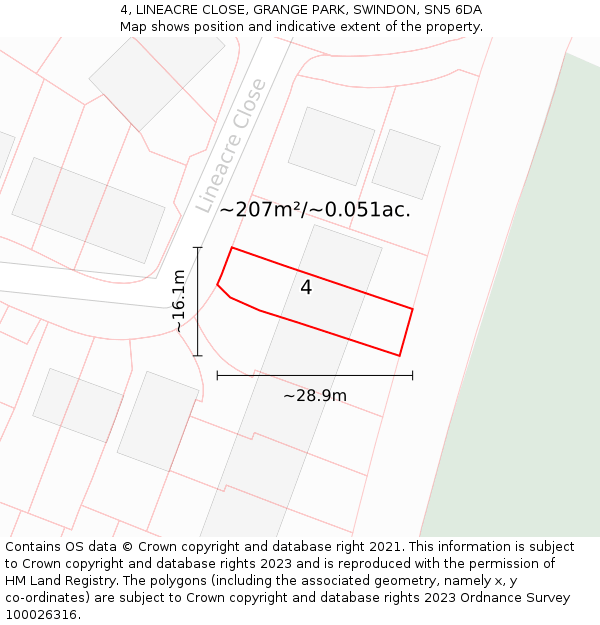 4, LINEACRE CLOSE, GRANGE PARK, SWINDON, SN5 6DA: Plot and title map