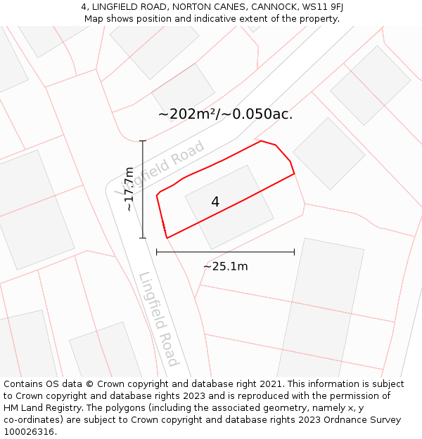 4, LINGFIELD ROAD, NORTON CANES, CANNOCK, WS11 9FJ: Plot and title map