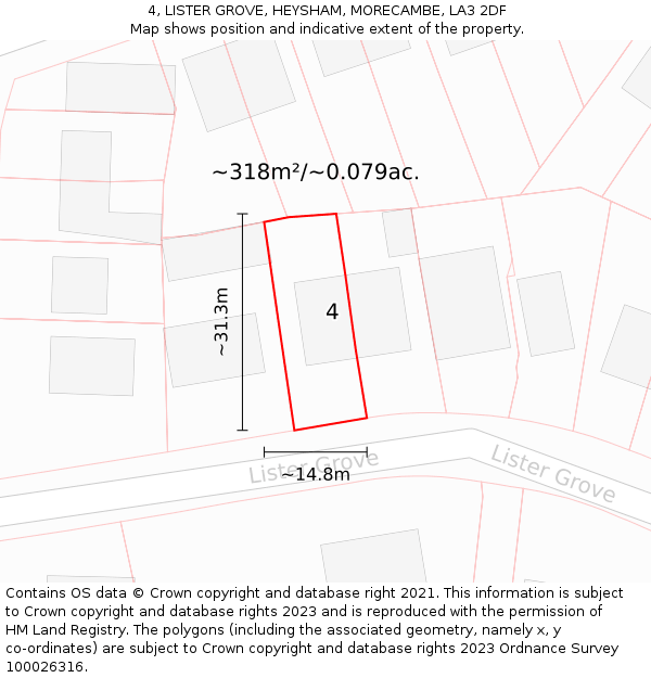 4, LISTER GROVE, HEYSHAM, MORECAMBE, LA3 2DF: Plot and title map