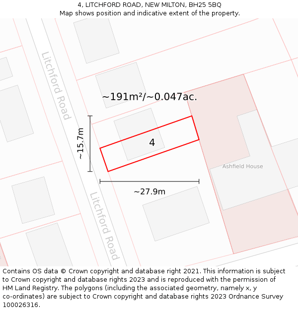 4, LITCHFORD ROAD, NEW MILTON, BH25 5BQ: Plot and title map