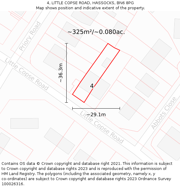 4, LITTLE COPSE ROAD, HASSOCKS, BN6 8PG: Plot and title map