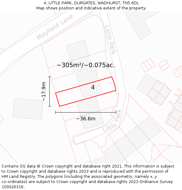 4, LITTLE PARK, DURGATES, WADHURST, TN5 6DL: Plot and title map