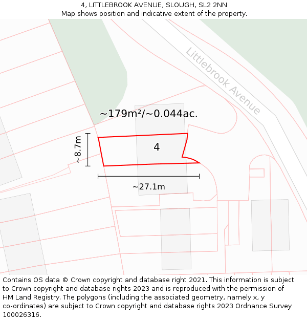 4, LITTLEBROOK AVENUE, SLOUGH, SL2 2NN: Plot and title map