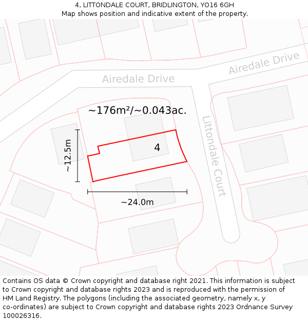 4, LITTONDALE COURT, BRIDLINGTON, YO16 6GH: Plot and title map