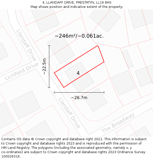 4, LLANDAFF DRIVE, PRESTATYN, LL19 8AS: Plot and title map