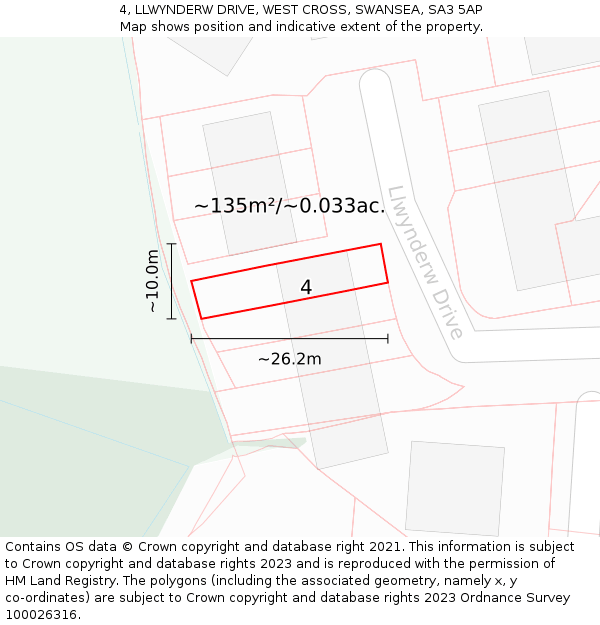 4, LLWYNDERW DRIVE, WEST CROSS, SWANSEA, SA3 5AP: Plot and title map