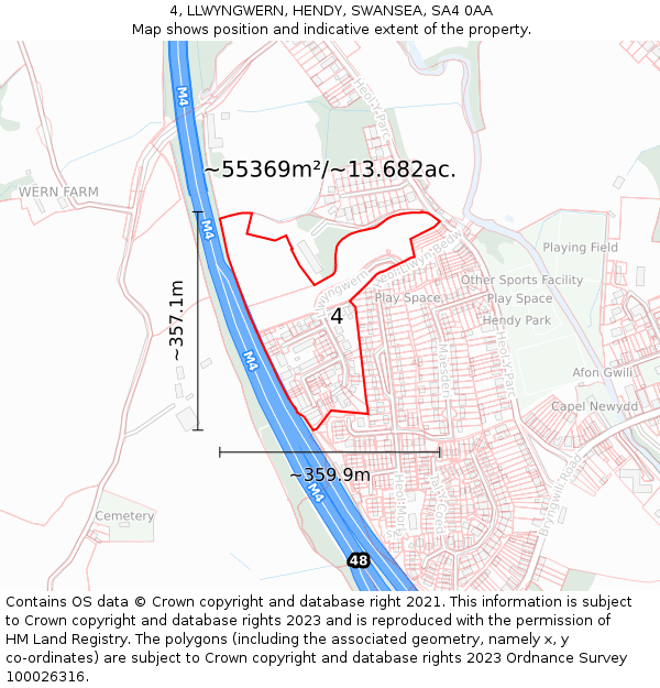4, LLWYNGWERN, HENDY, SWANSEA, SA4 0AA: Plot and title map