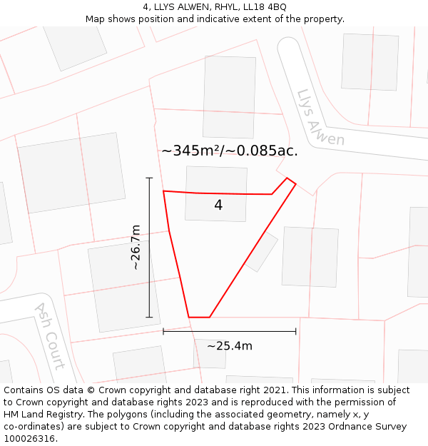 4, LLYS ALWEN, RHYL, LL18 4BQ: Plot and title map