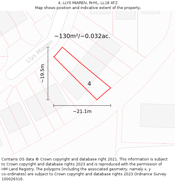 4, LLYS MIAREN, RHYL, LL18 4FZ: Plot and title map