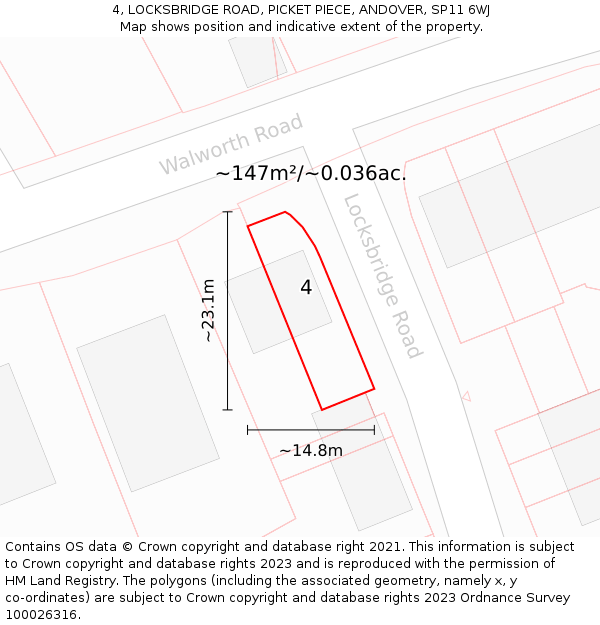 4, LOCKSBRIDGE ROAD, PICKET PIECE, ANDOVER, SP11 6WJ: Plot and title map