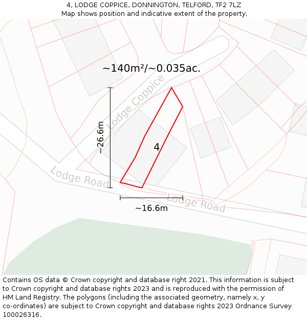 4, LODGE COPPICE, DONNINGTON, TELFORD, TF2 7LZ: Plot and title map