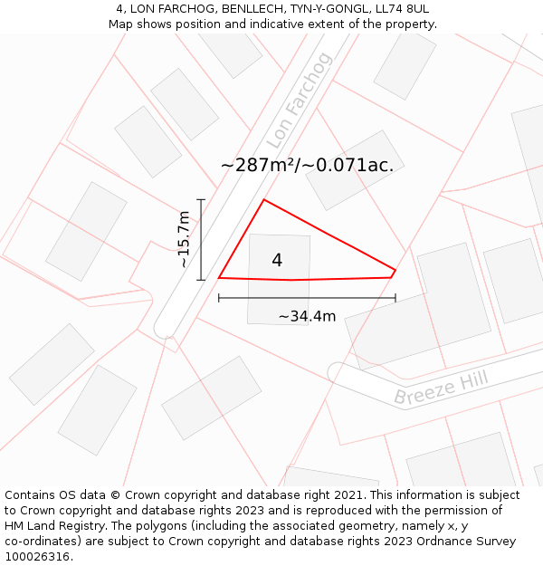 4, LON FARCHOG, BENLLECH, TYN-Y-GONGL, LL74 8UL: Plot and title map