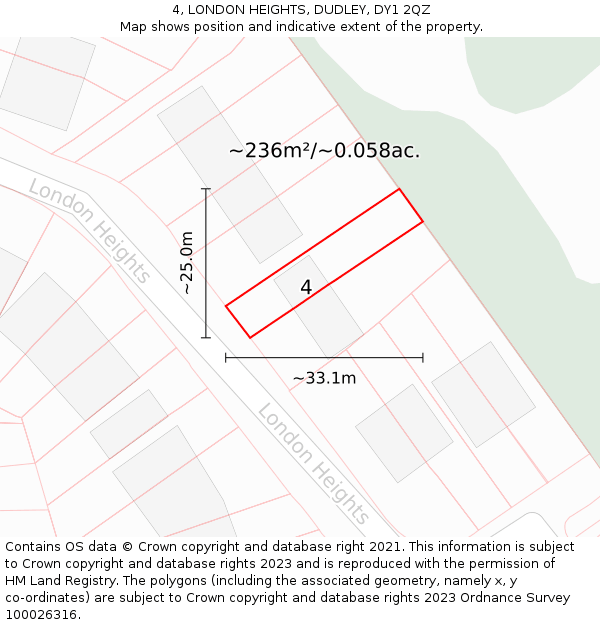 4, LONDON HEIGHTS, DUDLEY, DY1 2QZ: Plot and title map