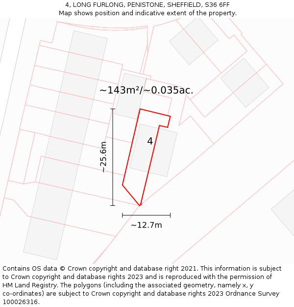 4, LONG FURLONG, PENISTONE, SHEFFIELD, S36 6FF: Plot and title map