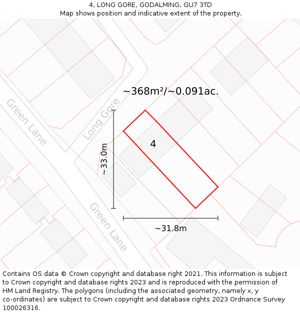 4, LONG GORE, GODALMING, GU7 3TD: Plot and title map