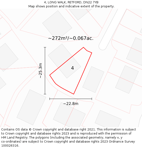 4, LONG WALK, RETFORD, DN22 7YB: Plot and title map