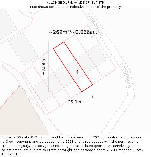 4, LONGBOURN, WINDSOR, SL4 3TN: Plot and title map