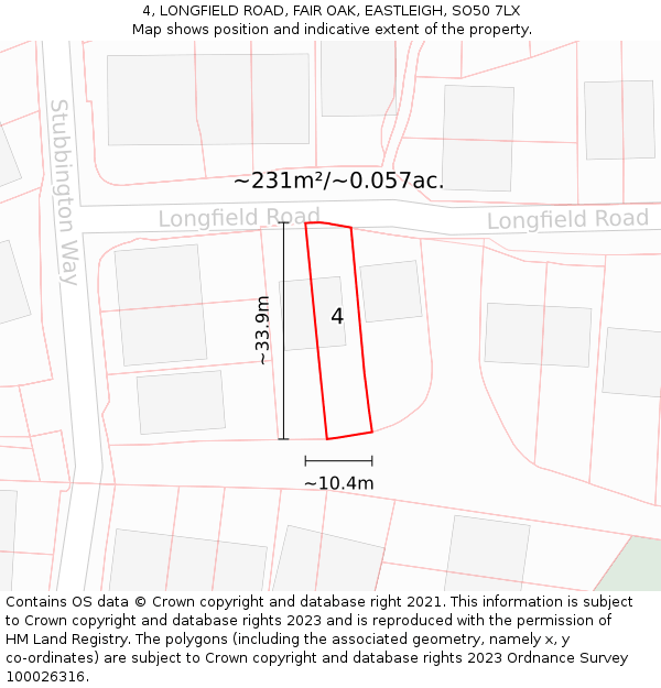 4, LONGFIELD ROAD, FAIR OAK, EASTLEIGH, SO50 7LX: Plot and title map