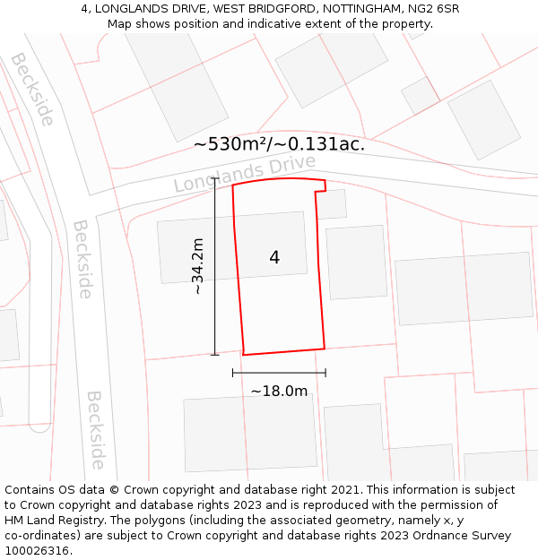 4, LONGLANDS DRIVE, WEST BRIDGFORD, NOTTINGHAM, NG2 6SR: Plot and title map