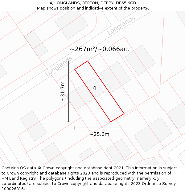 4, LONGLANDS, REPTON, DERBY, DE65 6GB: Plot and title map