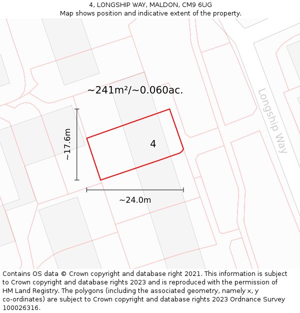 4, LONGSHIP WAY, MALDON, CM9 6UG: Plot and title map