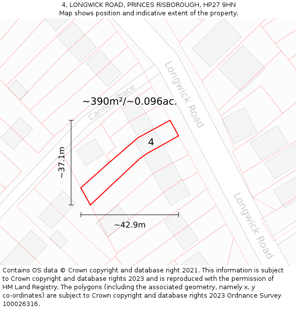 4, LONGWICK ROAD, PRINCES RISBOROUGH, HP27 9HN: Plot and title map