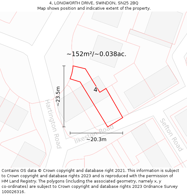 4, LONGWORTH DRIVE, SWINDON, SN25 2BQ: Plot and title map