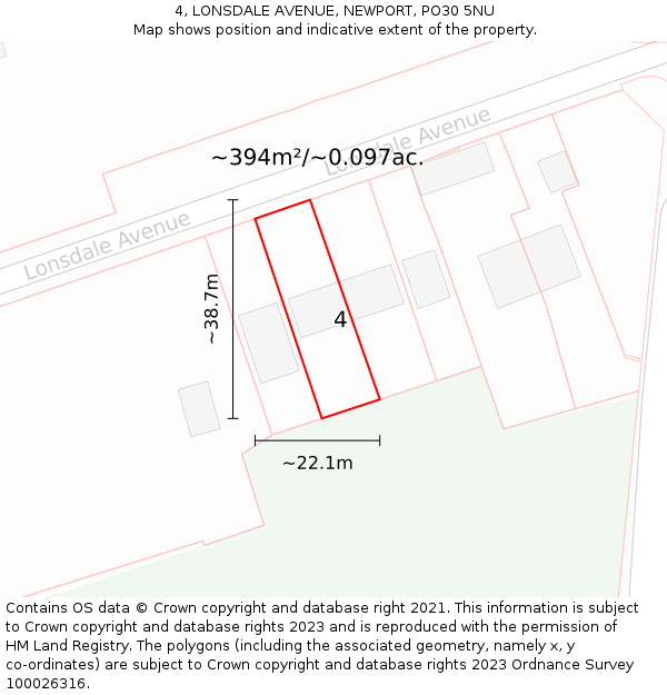 4, LONSDALE AVENUE, NEWPORT, PO30 5NU: Plot and title map