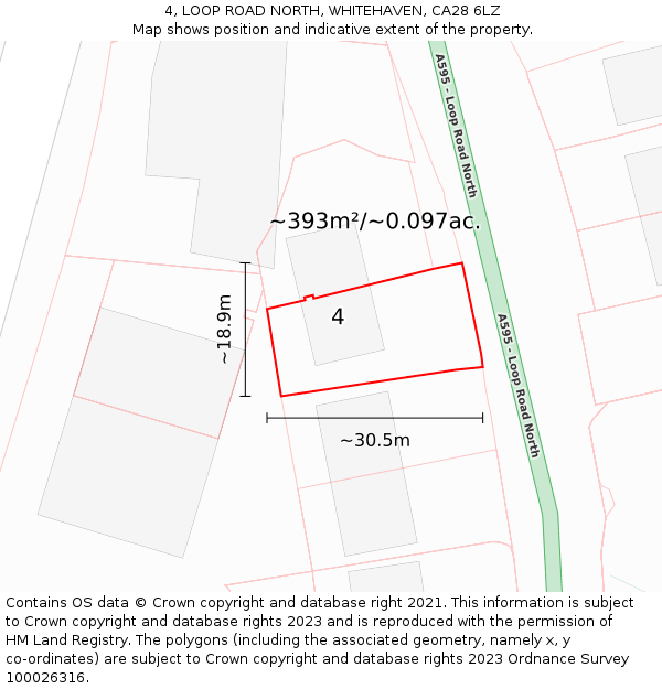 4, LOOP ROAD NORTH, WHITEHAVEN, CA28 6LZ: Plot and title map