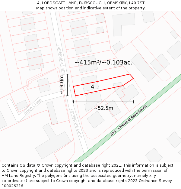 4, LORDSGATE LANE, BURSCOUGH, ORMSKIRK, L40 7ST: Plot and title map