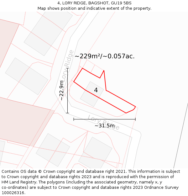 4, LORY RIDGE, BAGSHOT, GU19 5BS: Plot and title map