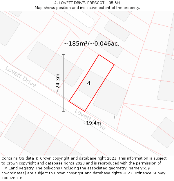 4, LOVETT DRIVE, PRESCOT, L35 5HJ: Plot and title map