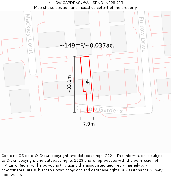 4, LOW GARDENS, WALLSEND, NE28 9FB: Plot and title map