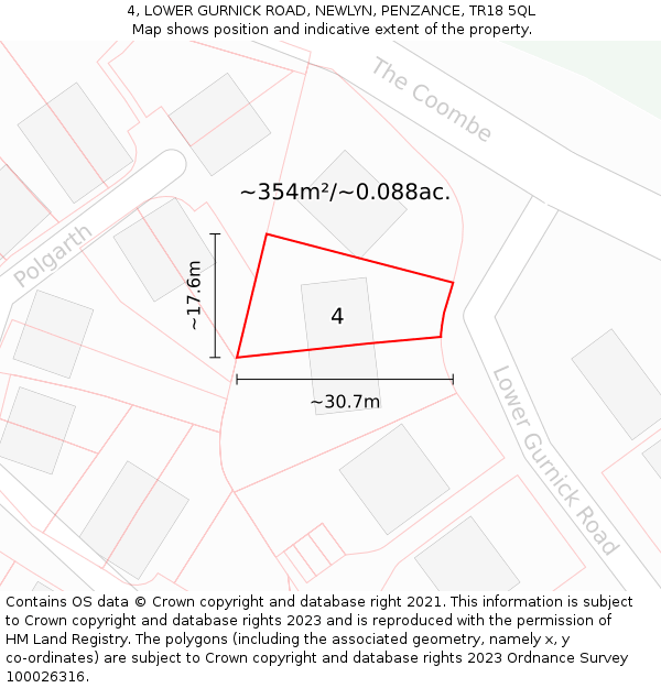 4, LOWER GURNICK ROAD, NEWLYN, PENZANCE, TR18 5QL: Plot and title map