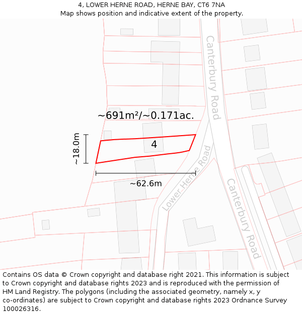 4, LOWER HERNE ROAD, HERNE BAY, CT6 7NA: Plot and title map