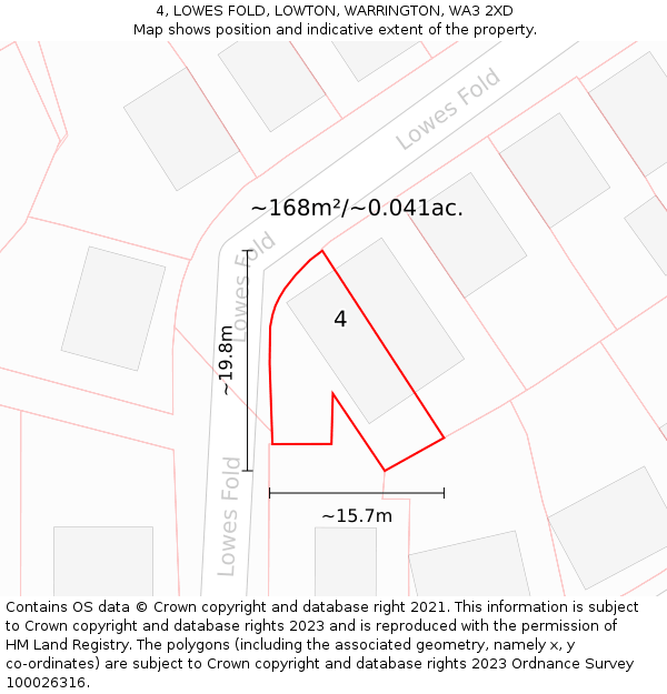 4, LOWES FOLD, LOWTON, WARRINGTON, WA3 2XD: Plot and title map