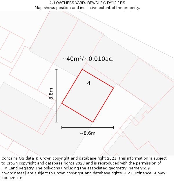 4, LOWTHERS YARD, BEWDLEY, DY12 1BS: Plot and title map