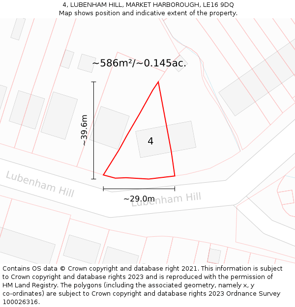 4, LUBENHAM HILL, MARKET HARBOROUGH, LE16 9DQ: Plot and title map