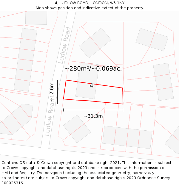 4, LUDLOW ROAD, LONDON, W5 1NY: Plot and title map