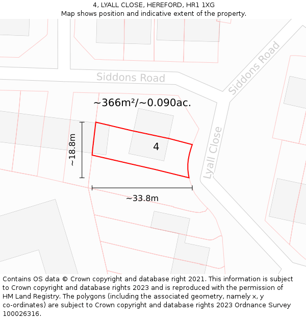 4, LYALL CLOSE, HEREFORD, HR1 1XG: Plot and title map