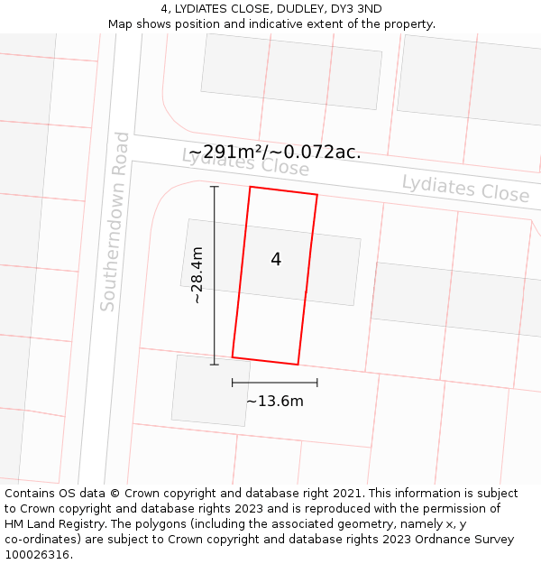 4, LYDIATES CLOSE, DUDLEY, DY3 3ND: Plot and title map