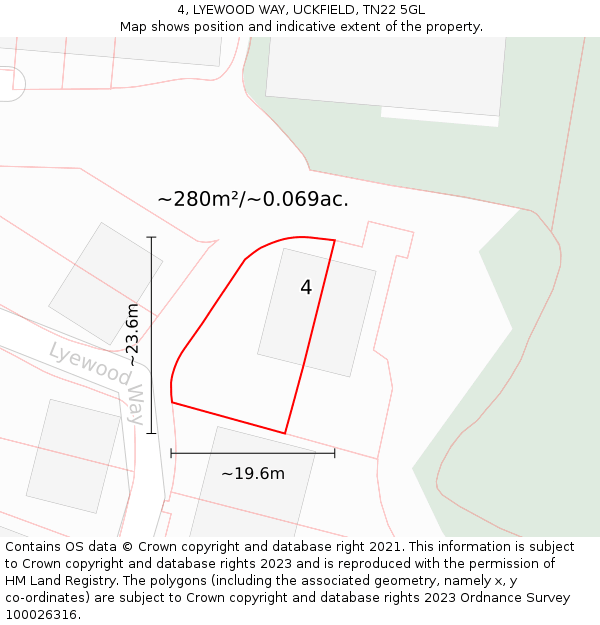 4, LYEWOOD WAY, UCKFIELD, TN22 5GL: Plot and title map