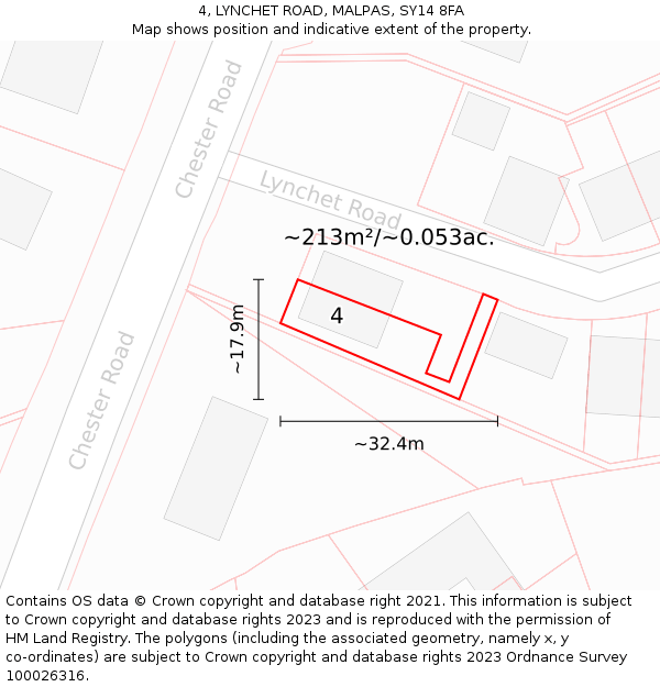 4, LYNCHET ROAD, MALPAS, SY14 8FA: Plot and title map