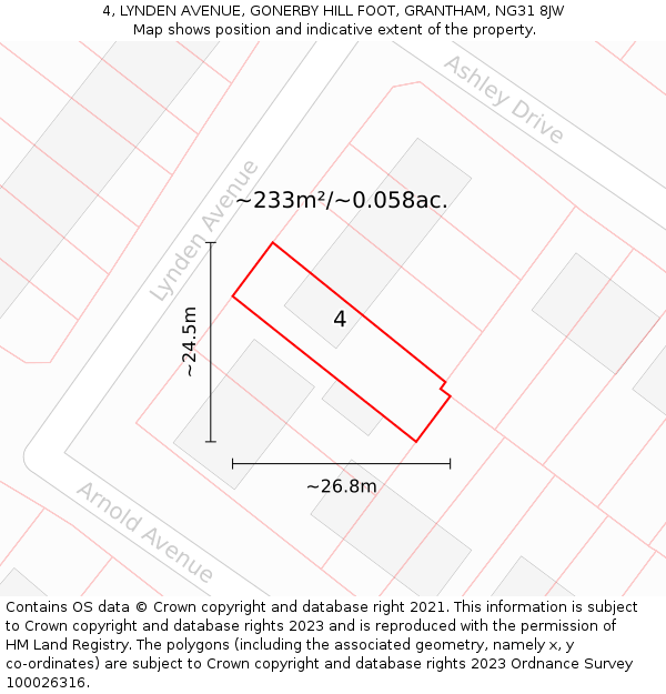 4, LYNDEN AVENUE, GONERBY HILL FOOT, GRANTHAM, NG31 8JW: Plot and title map