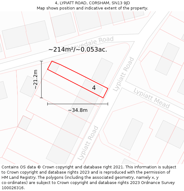 4, LYPIATT ROAD, CORSHAM, SN13 9JD: Plot and title map